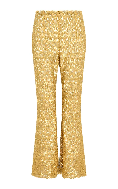 Phoenix Flare Cropped Pant in Gold Silk Macrame Lace