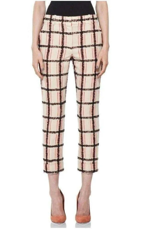 Beige Mohair Trim Check Cropped Pants