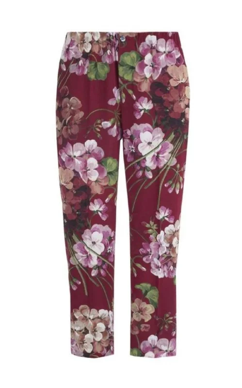 Blooms Print Pyjama Burgundy Silk Pants