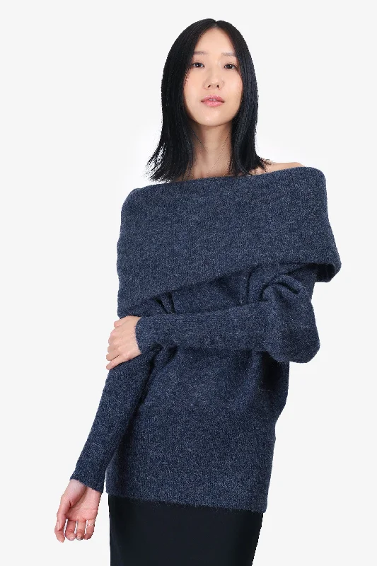 Acne Studios Navy Mohair Off-Shoulder Sweater Size S