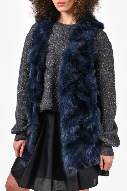 Alberto Makali Navy Fox Fur Vest Cardigan Size S