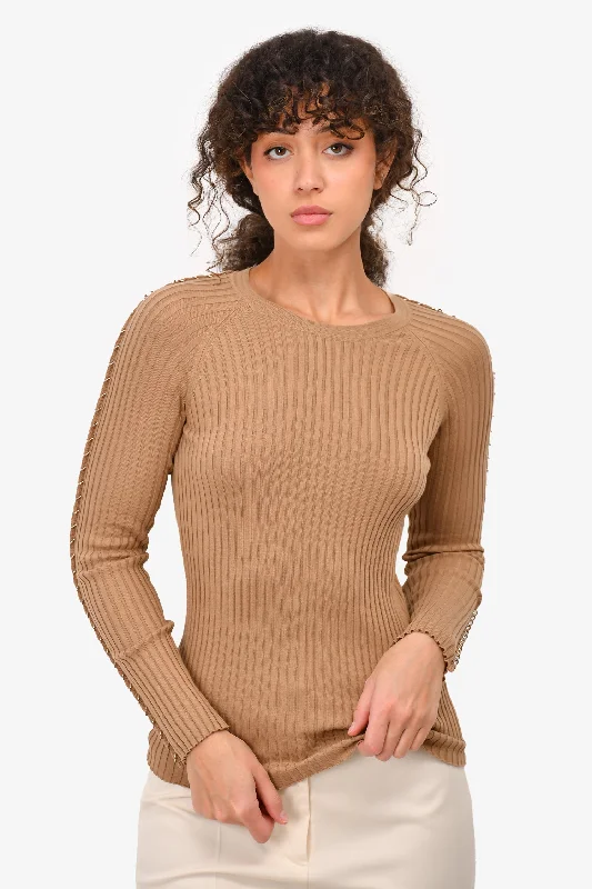 Alexander Wang Brown Cotton Hoop Detailed Ribbed Sweater Size S