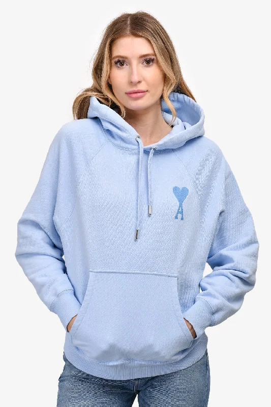 Ami Blue Logo Embroidered Hoodie Size S