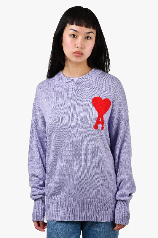 Ami Lilac/Red Wool Logo Sweater Size M