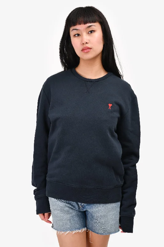 Ami Navy Cotton Crew Sweatshirt Size L