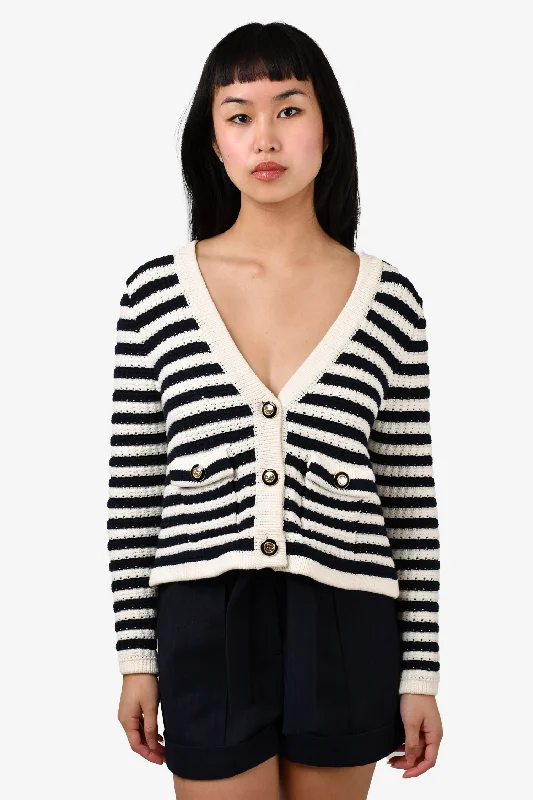 Ba&sh White and Black Striped Cardigan Size 1