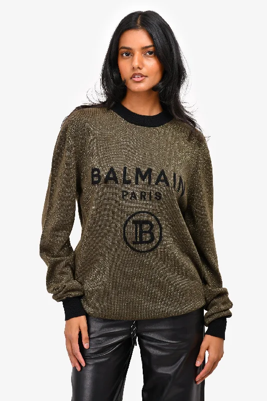 Balamin Green Wool Sparkle Logo Crewneck Sweater Size 36