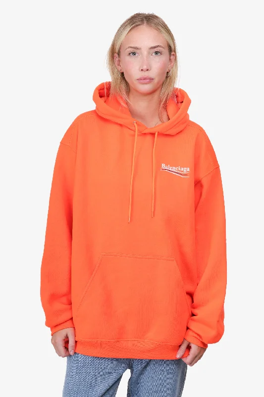 Balenciaga Orange Logo-Print Jersey Hoodie Size M