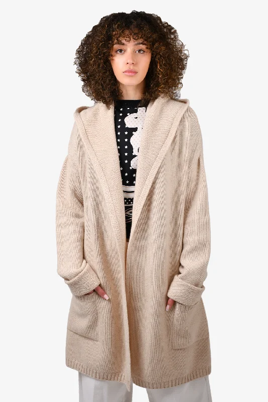 Black Goat Beige Cashmere Hooded Cardigan Size XL