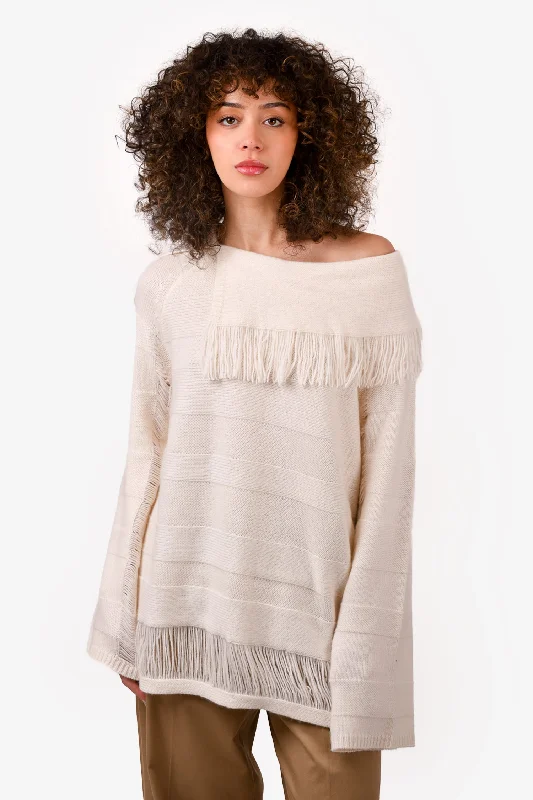 Black Goat Cream Cashmere Fringe Sweater Estimated Size M