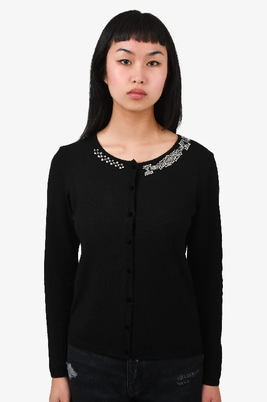 Blumarine Black Wool Cardigan with Embellished Neckline Detail Size 44