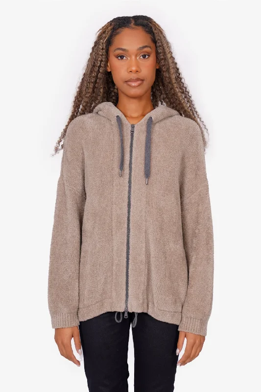 Brunello Beige Cashmere Zip Hooded Sweater Size XS