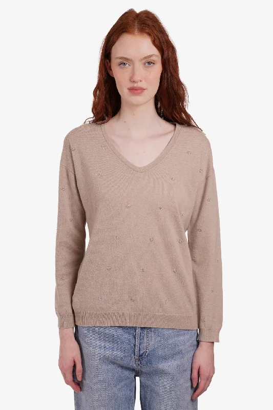 Brunello Cucinelli Beige Cashmere Beaded Sweater