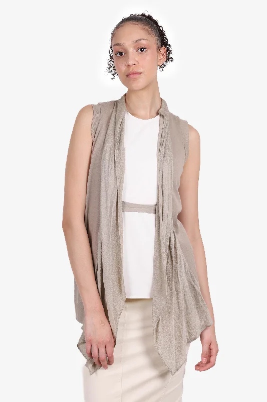 Brunello Cucinelli Beige Open Front Sleeveless Cardigan Size S