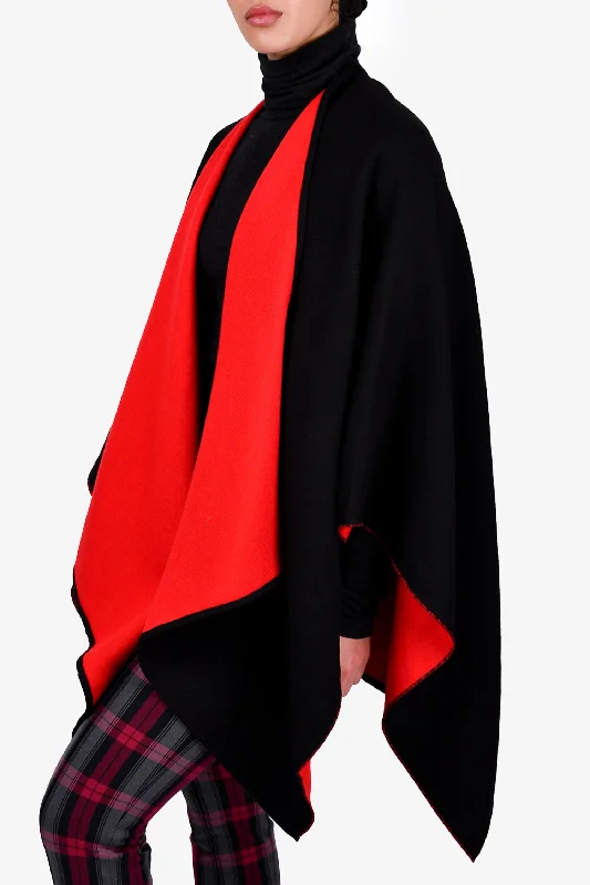 Burberry Black/Red Wool Reversible Logo Poncho Cape