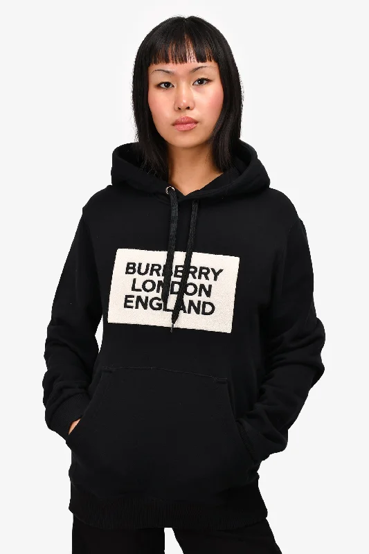 Burberry Black/White Logo Patched Hoodie Size XS