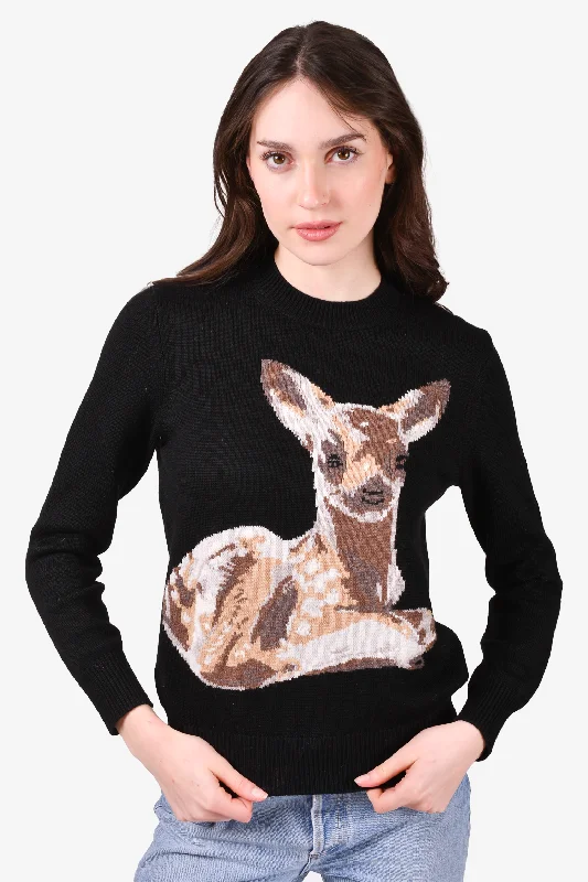 Burberry Black Wool Deer Design Sweater Size XS