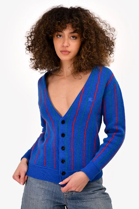 Burberry Blue/Red/Green Wool Striped Cardigan Size XXS