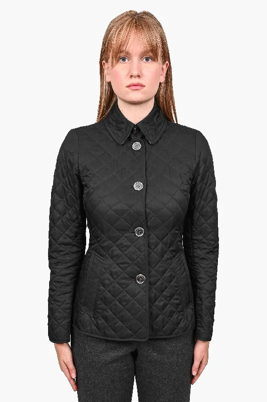 Burberry Brit Black Quilted Collared Buttoned Jacket Size XS