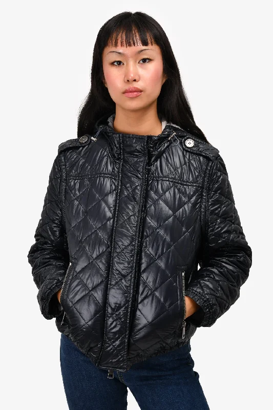 Burberry Brit Black Quilted Padded Detachable Sleeve Jacket Size 8 US