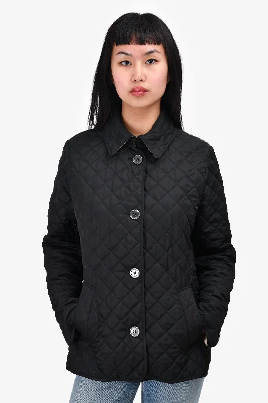 Burberry Brit Black Quilted Buttoned Jacket Size M