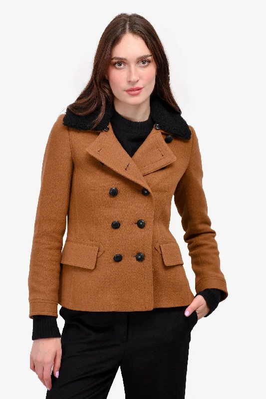 Burberry Brit Brown Wool Shearling Collared Jacket Size 4 US