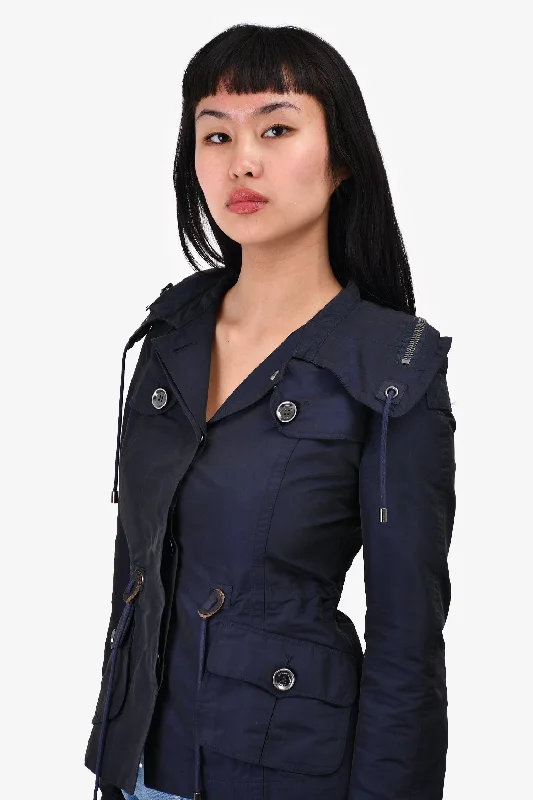 Burberry Brit Navy Single Breasted Hooded Jacket Size 2 US