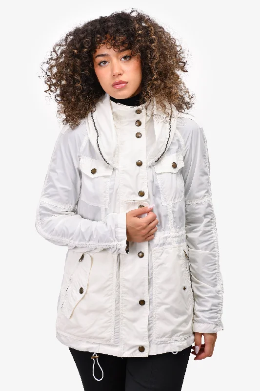 Burberry Brit White Nylon Zip-Up Jacket with Packable Hood Size 6 US