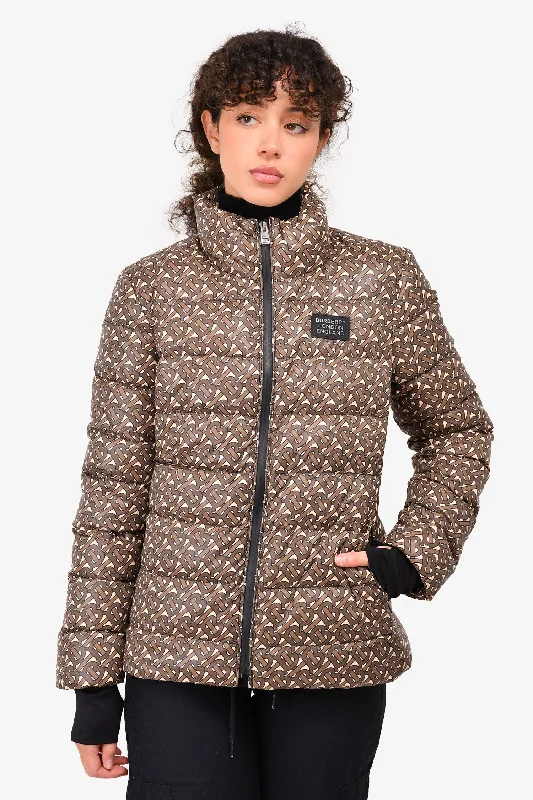 Burberry Brown TB Monogram Down Puffer Jacket Size S