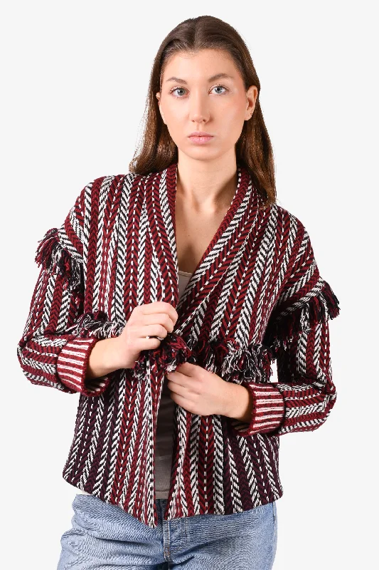 Burberry Burgundy/White Printed Fringe-Trimmed Jacket