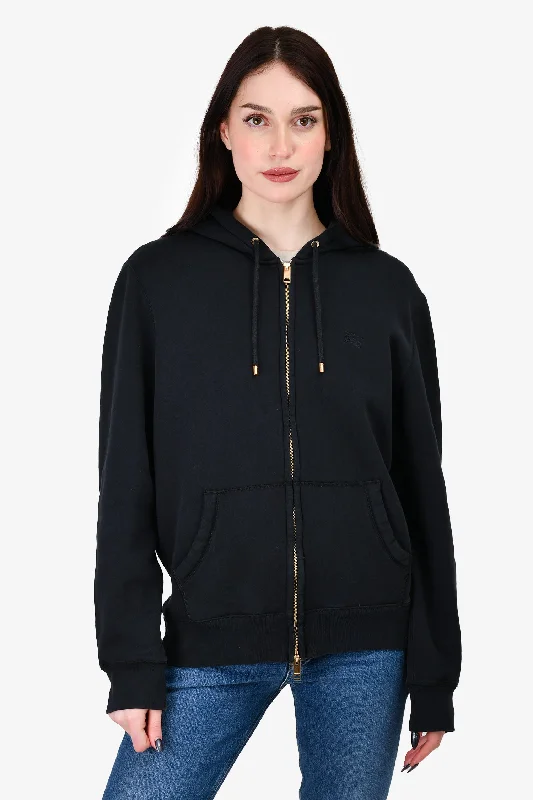 Burberry Cotton Black Zip Up Hoodie Size XL