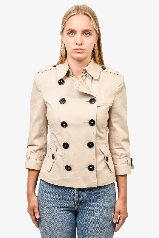 Burberry London Beige Button Up Cropped Trench Jacket Size 4