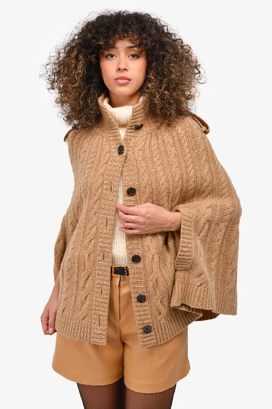 Burberry London Beige Wool Cable Knit Poncho