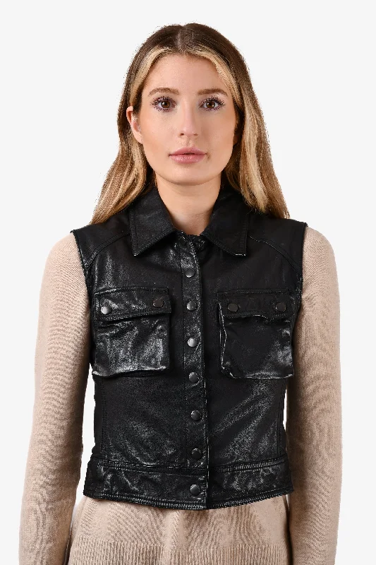 Burberry London Black Leather Vest with Front Pockets Size 8 (As Is)