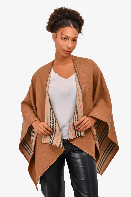 Burberry London Brown Wool Icon Striped Cape Size OS