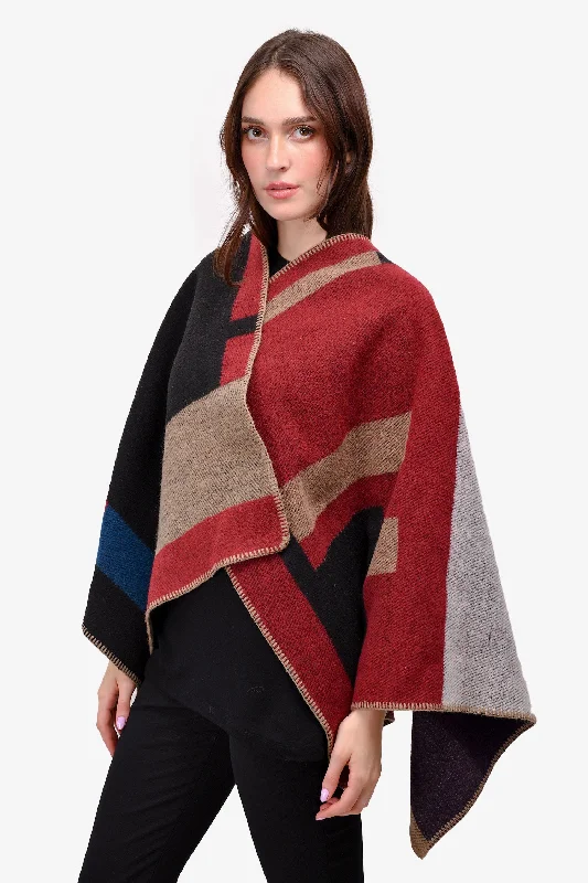 Burberry London Burgundy/Teal Check Blanket Poncho