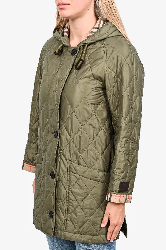 Burberry London Green Quilted Jacket with Nova Check Lining Size XS