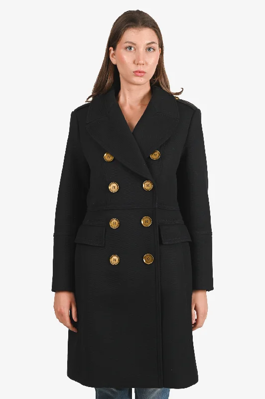 Burberry London Navy Wool Double Breasted Coat Size 14