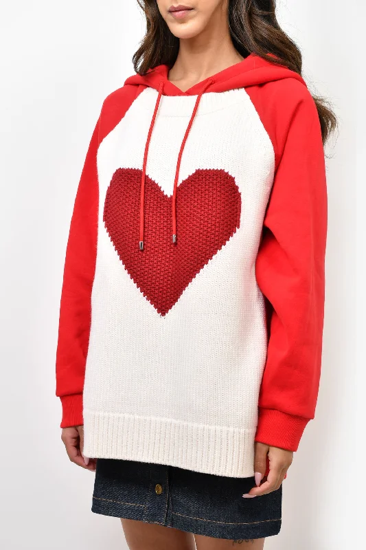 Burberry London Red Cotton/Cream Heart Knit Hoodie Size XL