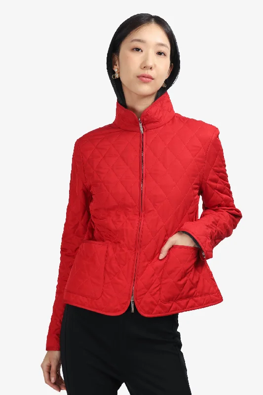 Burberry London Red Nylon Quilted Jacket Size Medium