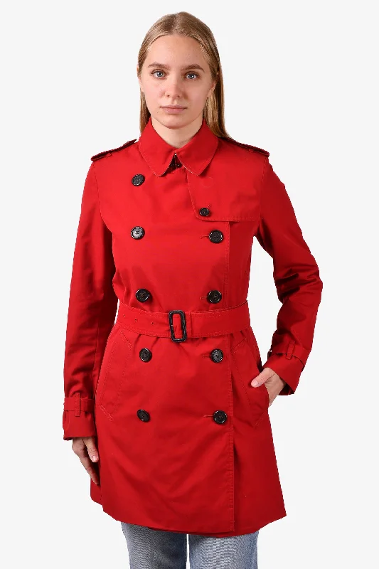 Burberry London Red Single Breasted Trench Coat Size 6