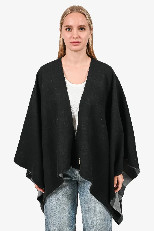 Burberry London Reversible Black/Grey Check Merino Wool Poncho