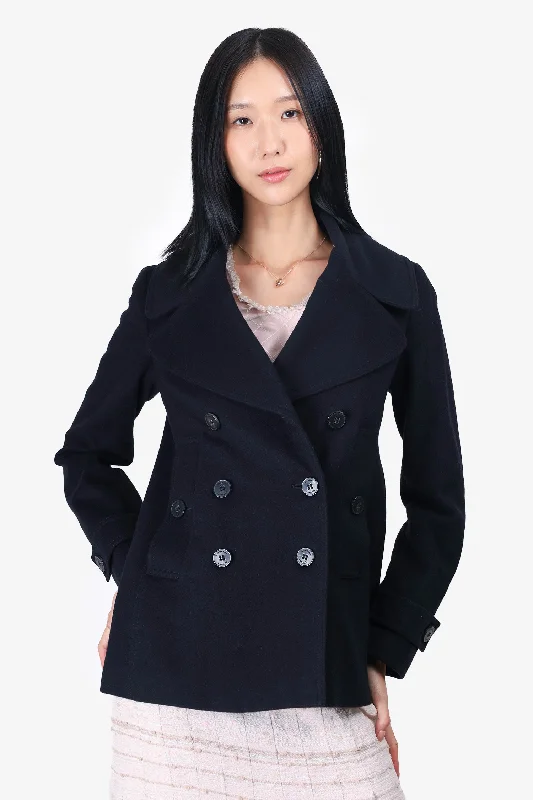 Burberry London Virgin Wool Black Pea Coat Size 6