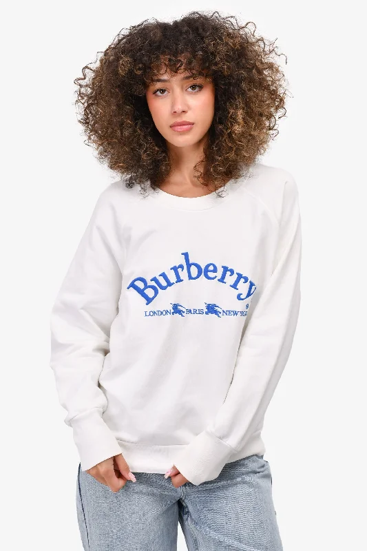 Burberry London White/Blue Embroidered Logo Sweater Size L