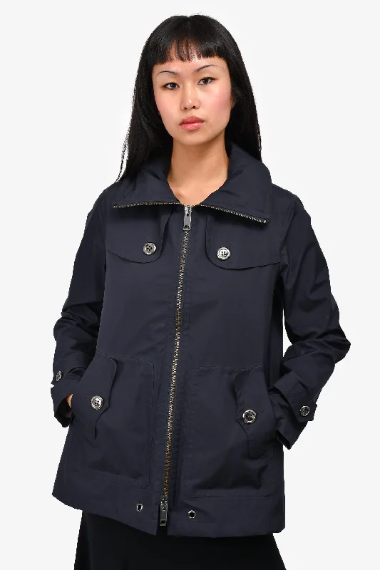 Burberry Navy Nylon Zip Jacket with Convertible Hood Size S