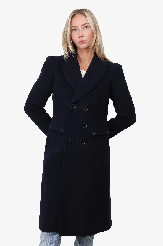 Burberry Navy Wool Double Breasted Coat Size 8