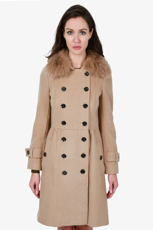 Burberry Prorsum Tan Wool/Cashmere with Removable Fur Collar Size 38