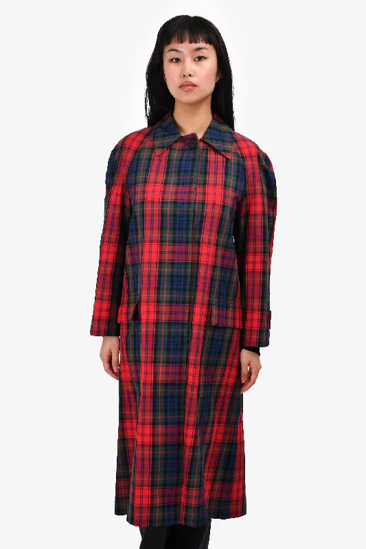 Burberry Red/Blue/Green Tartan Trench Coat Size 2