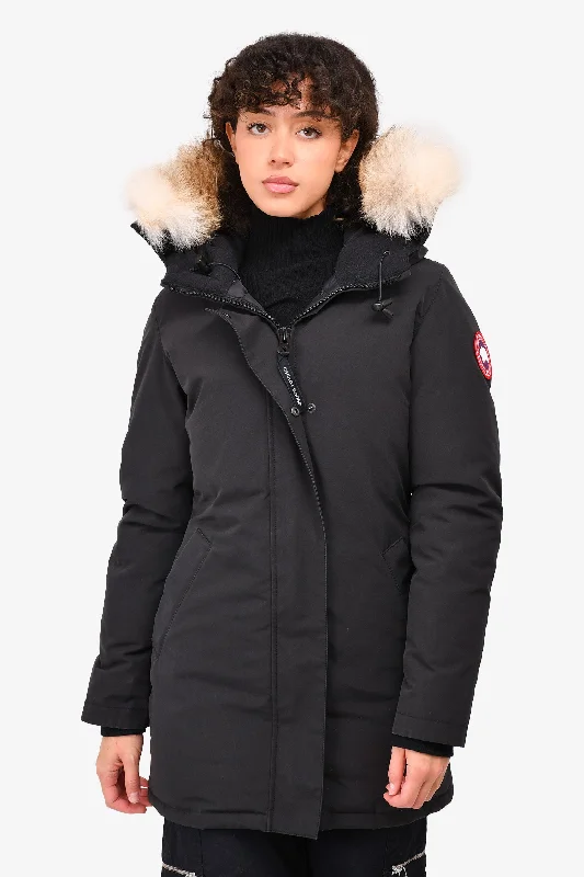 Canada Goose Black Down 'Victoria' Parka With Fur Trimmed Hood Size S