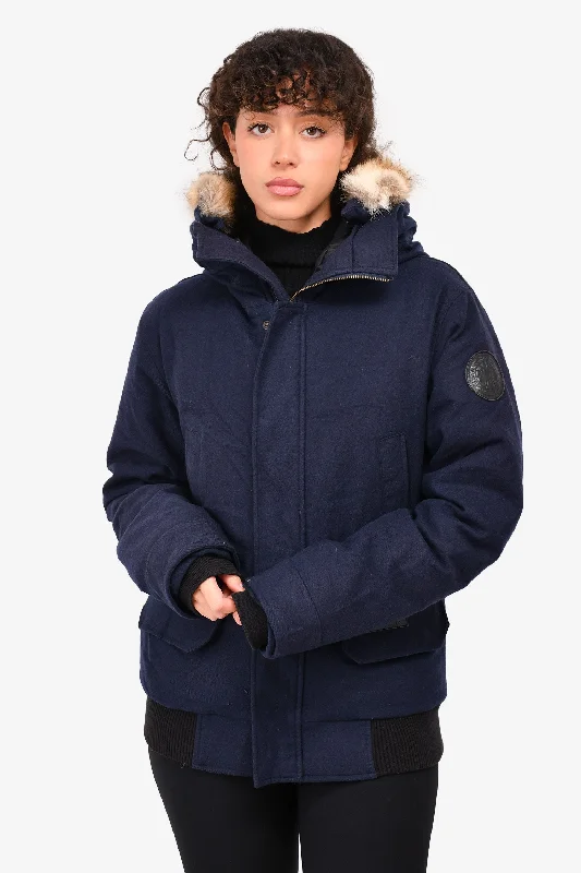 Canada Goose Navy Wool Dur Hooded Down Jacket Size M (As Is)